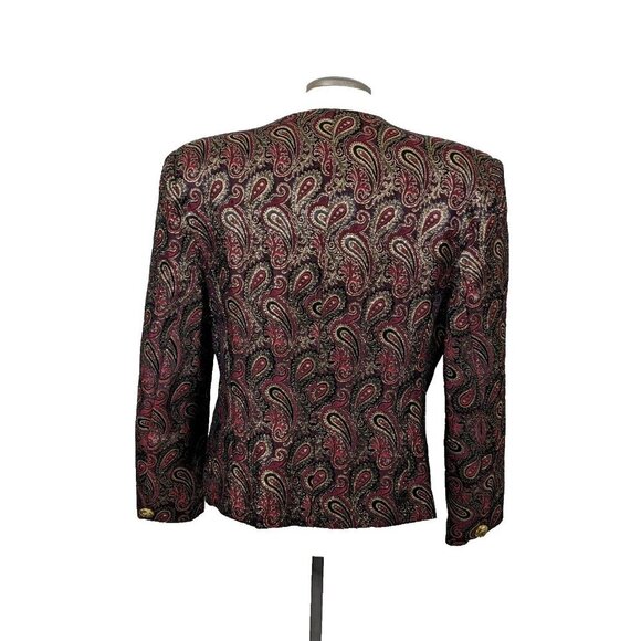 Braemar Petites Vintage Blazer Jacket Womens Medium Shiny Gold Paisley Red Lined - Picture 5 of 7